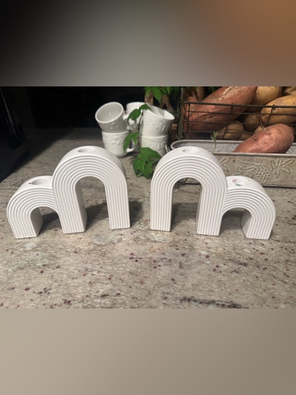 Cost Plus World Market White Ceramic Rainbow Arch Candle Holders - Set of 2